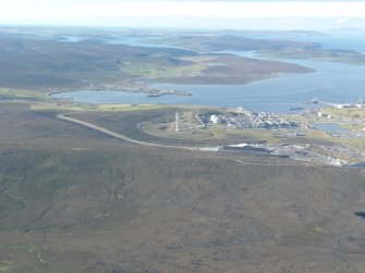 General oblique aerial view of Sullom Voe Oil Terminal, looking SW.