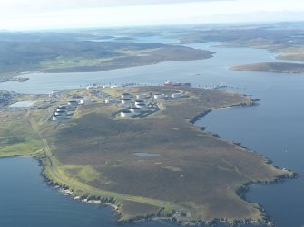 General oblique aerial view of Sullom Voe Oil Terminal, looking S.