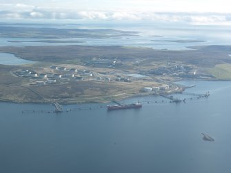 General oblique aerial view of Sullom Voe Oil Terminal, looking E.