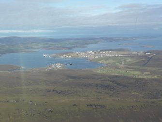 General oblique aerial view of Sullom Voe Oil Terminal, looking N.