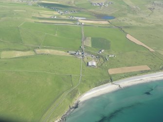 Oblique aerial view centred on Quendale Haa, looking NNE.