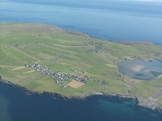 General oblique aerial view of Sumburgh Airport, Toab, looking NE.