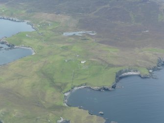 General oblique aerial view of Kirkabister, looking W.