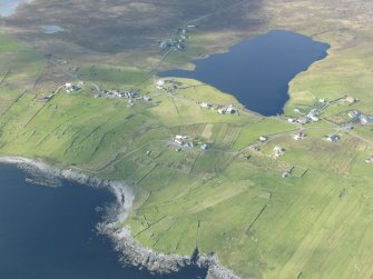 General oblique aerial view of Isbister, Whalsay, looking W.