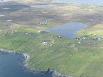 General oblique aerial view of Isbister, Whalsay, looking SW.