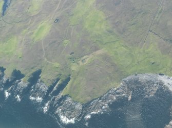 General oblique aerial view of Whalsay Golf Course and the planticrubs, looking S.