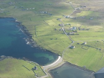 Oblique aerial view of Brough, Whalsay, looking SE.
