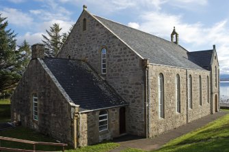 View of the rear and side elevation of Aultbea Free Church, taken from the north.