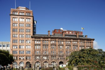 View looking across The Howff to the south elevation of the Courier Building