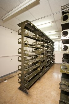 Interior. Detail of metal shelving.