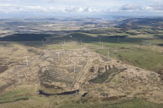 Oblique aerial view of Lochelbank Hill Windfarm witht he Firth of Tay in the distance, taken from the W.