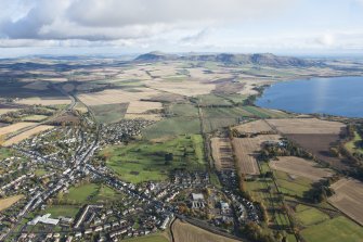 General oblique aerial view of the Lomond Hills with Milnathort Golf Course in the foreground, taken from the WSW.