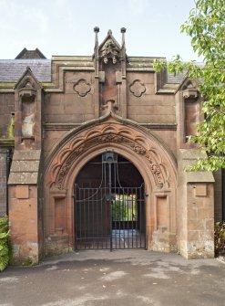 Entrance portico (gates closed), view from east