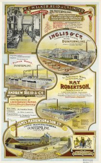 Advertisement for R E Walker, Reid and Co Ltd, Albany House, Dunfermline, Inglis & Co, Castleblair and Victoria Works, Dunfermline, Pilmuir Works, Dunfermline, Hay and Robertson, St Margaret's Works, Dunfermline and James Mathewson & Son Ltd, Dunfermline