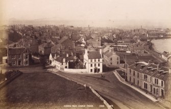 General view of Dunbar showing the town and harbour and the Railway Hotel.
Titled: 'Dunbar from the Church Tower. 2381. G.WW.'