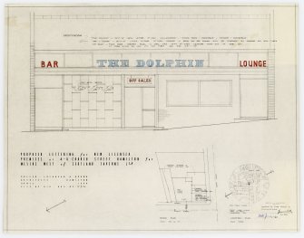 Proposed lettering, block plan and location plan for The Dolphin