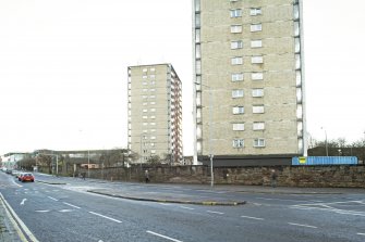 General view of the perimeter walls of the former Maryhill Barracks site, taken on Maryhill Road from the north.