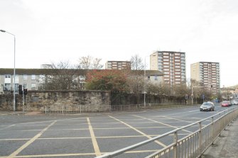 General view of the perimeter walls of the former Maryhill Barracks site, taken on Maryhill Road from the south.