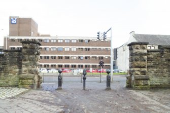 Detail of the gate piers within the perimeter walls of the former Maryhill Barracks site.