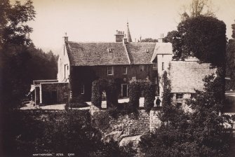  View of Hawthornden Castle from S. showing man with stick.
Titled: 'Hawthornden 3723 G.W.W.'
PHOTOGRAPH ALBUM NO 195: PHOTOGRAPHS BY G W WILSON & CO. p.85.