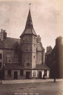 General view of Town Hall, High Street, Dunbar, showing Watchmaker, Police Office and posters.
Titled: 'Town Hall Dunbar 7094 G.W.W.'
PHOTOGRAPH ALBUM NO. 195: PHOTOGRAPHS BY G W WILSON & CO. p.104.