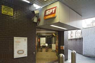 Interior. View looking into the concourse of Kelvinhall subway station, showing entrance canopy and turnstiles