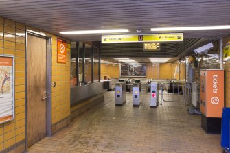 View looking across the concourse from the main entrance of St George’s Cross subway station