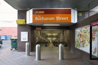 View looking into the Dundas Street entrance to Buchanan Street subway station