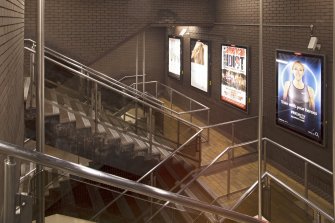 View looking across stairwell from top of stairs linking concourse and platform levels within Buchanan Steet subway station