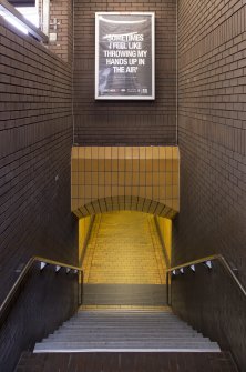 View from concourse level, looking down main stairwell of West Street subway station