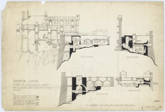 Drawing showing sections of excavations. 
Titled: 'Edinburgh Castle. Plans of Excavation under Half Moon Battery (Excavations made May 1913). Sheet no 2'.