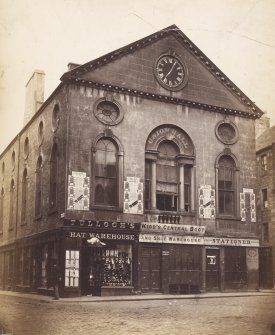 General view of Union Hall showing clock, playbills and shop signs.
PHOTOGRAPH ALBUM NO: 47  :  DUNDEE ALBUM