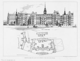 Glasgow, 40 Castle Street, Royal Infirmary.
Drawing and plan of Castle Street buildings.
Insc: 'Competition Design For Glasgow Royal Infirmary By Messrs. Malcolm Stark & Rowntree'.