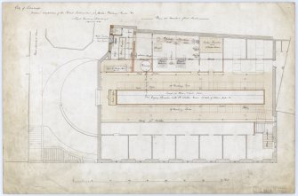 Plan of proposed conversation of fish market to public washhouse, Market Street, Edinburgh.
Titled: 'City of Edinburgh. Proposed adaptation of the Retail Fishmarket for Public Washing House. Plan of Market floor level. 11 Royal Exchange  March 1880.