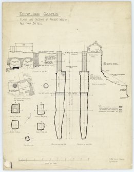 Plans and sections of ancient well on Half Moon Battery, Edinburgh Castle.