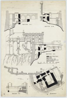 Drawing showing sections of David's Tower and Palace, Edinburgh Castle.