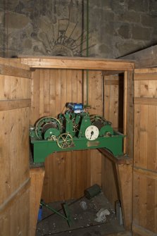 Interior. View of clock mechanism within the 2nd stage of the tower