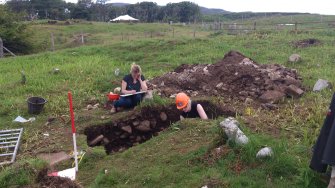 Excavations at the possible early monastic site at the kirkyard of Kildonnan, Eigg. Excavation of Big Wall 5.