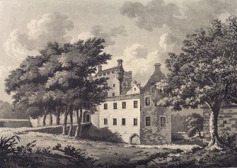 Engraving showing general view of Cawdor Castle
