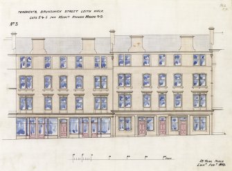 Elevation.
Titled: 'Tenements, Brunswick Street, Leith Walk,  Lots 5 & 6 for Messrs Kinnear Moodie & Coy'.
Insc: '63 York Place'.
Dated: 'Edinr Feby 1884'.