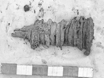 Remnant of wrought-iron breech-block (interior). 1977, scale in inches.