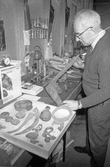 Tom Henderson, curator of the Shetland Museum, conserving artefacts from El Gran Grifón in 1970.