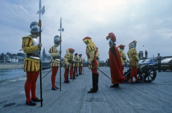 Members of the Tercio del Mar Oceano, a Spanish organisation which celebrates past military achievements by sea, parade at Anstruther during a visit in 1984 to celebrate the kindness with which their compatriots were received in 1588. They also visited Fair Isle.