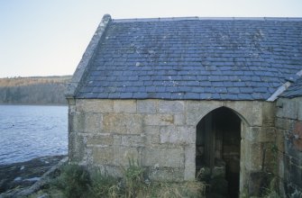 Entrance doorway in the east wall of the south wing, Achranich boathouse.
