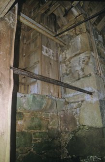 View from the foot of the steps at Achranich boathouse showing the boarded back wall (now demolished) of the upper private room.