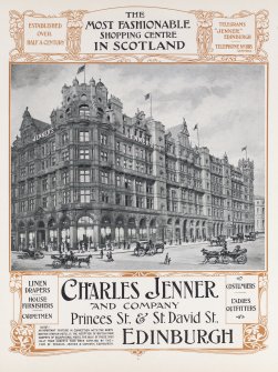 Advert for Charles Jenner and Company Department Store.
Taken from Souvenir of the opening of the North British Hotel Edinburgh by John Geddie. p.95