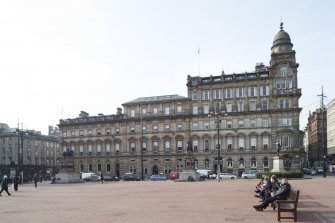 General view of the west end of George Square looking between the statutes of Queen Victoria and Prince Albert.