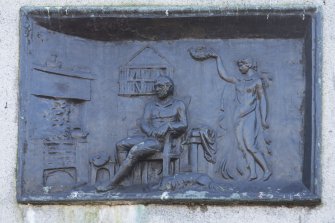 Detail of plaque the statue of Robert Burns.