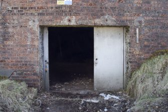 Exterior. Detail of main entrance to Gun Operations Room on the north west elevation.