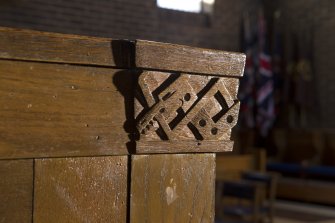 Interior. Pulpit, detail of dragon carving